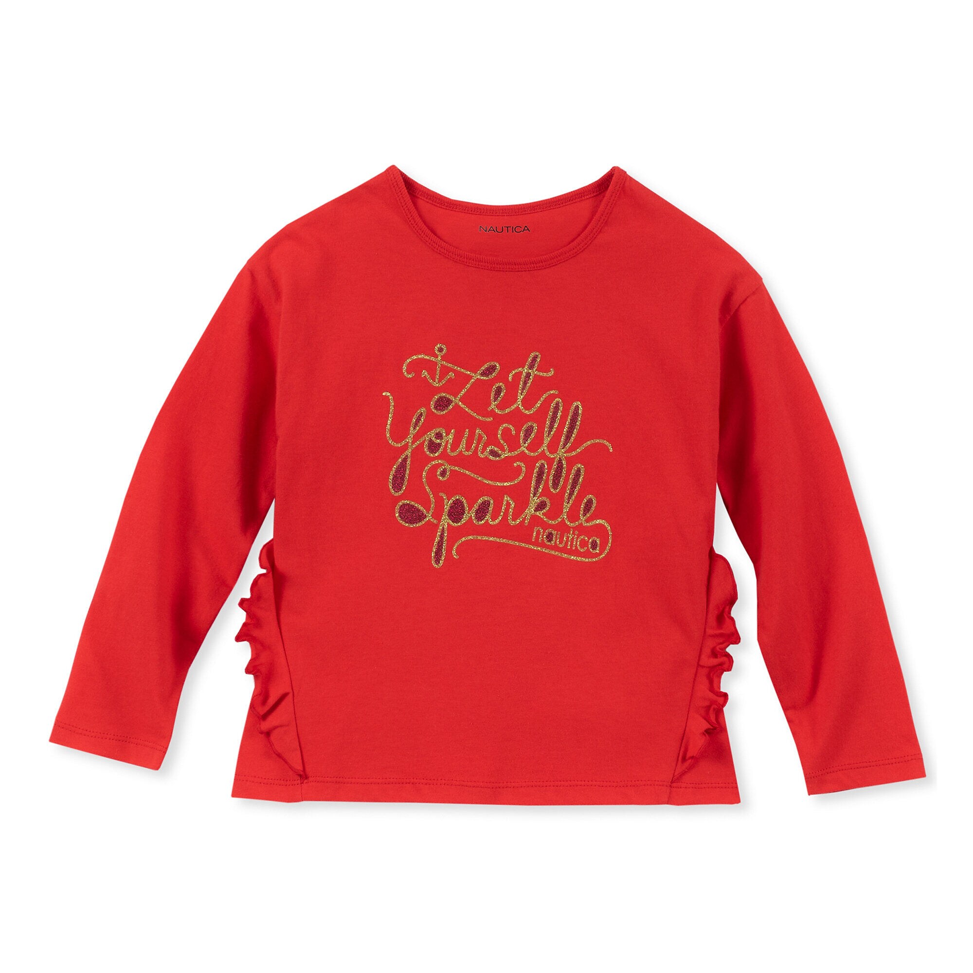 Little Girls' Let Yourself Sparkle Long Sleeve Tee (4-6X),Nautica Red/Orange,large