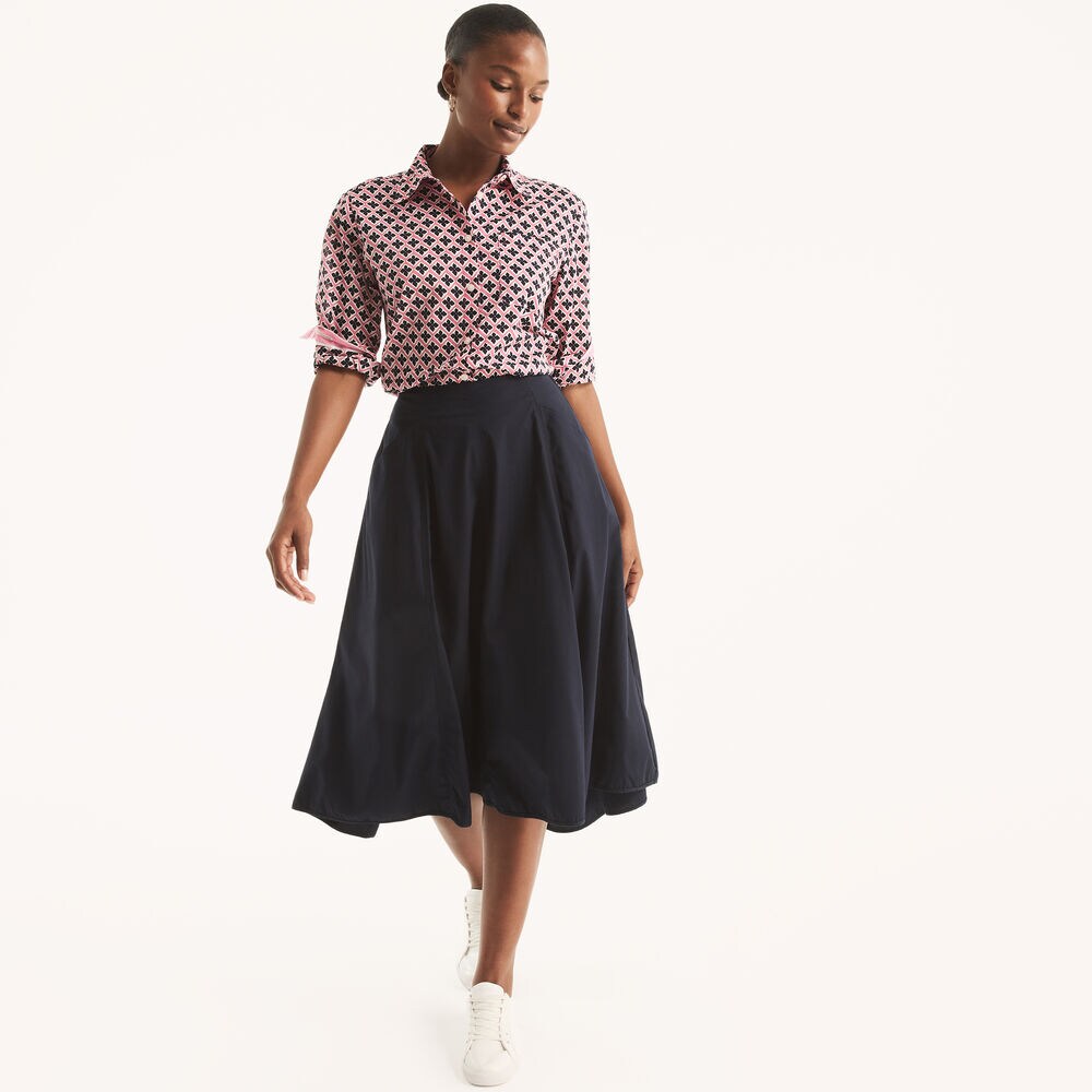 Printed Button-Down Shirt,Pink,large