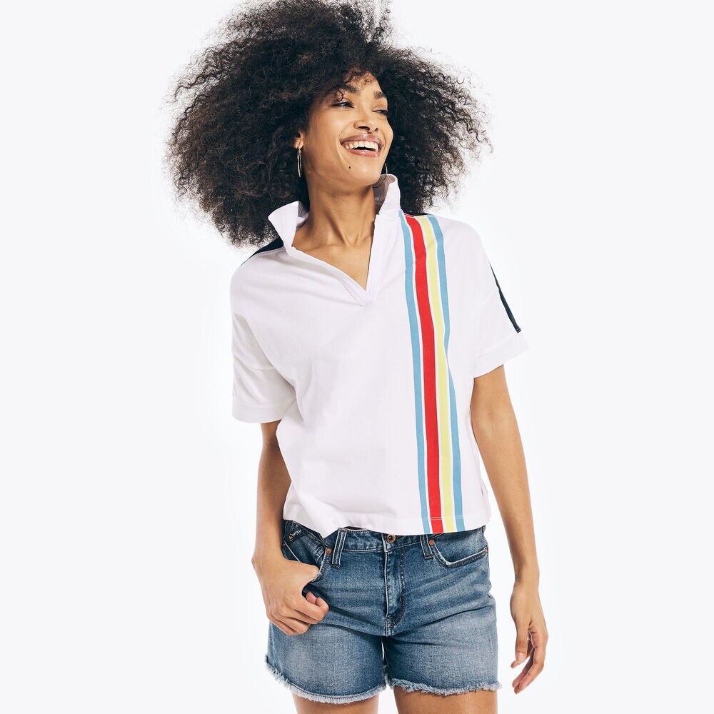 STRIPED SPLIT-NECK POLO,Bright White,large
