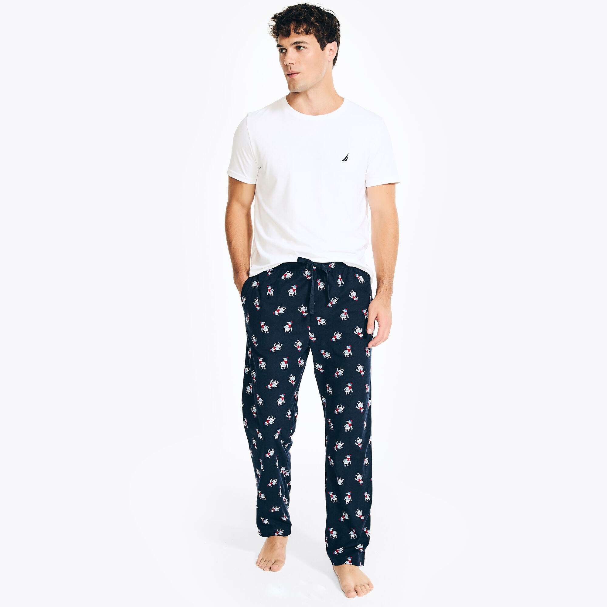 Printed Fleece Sleep Pant,Navy,large