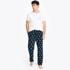 Printed Fleece Sleep Pant,Navy,large