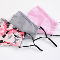 FLORAL AND SOLID REUSABLE FACE MASK, 3 PACK,Multi,large