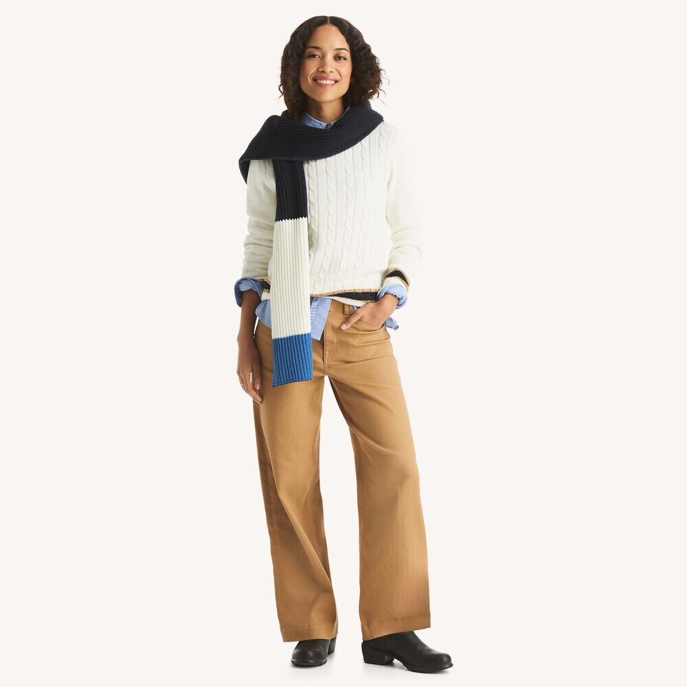 Cable-Knit Crewneck Sweater,Vanilla,large