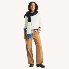 Cable-Knit Crewneck Sweater,Vanilla,large