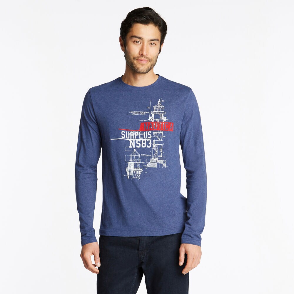 NS-83 SURPLUS LONG SLEEVE GRAPHIC TEE,Deep Navy Heather,large