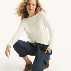 Cable-Knit Boatneck Sweater,Sail White,large