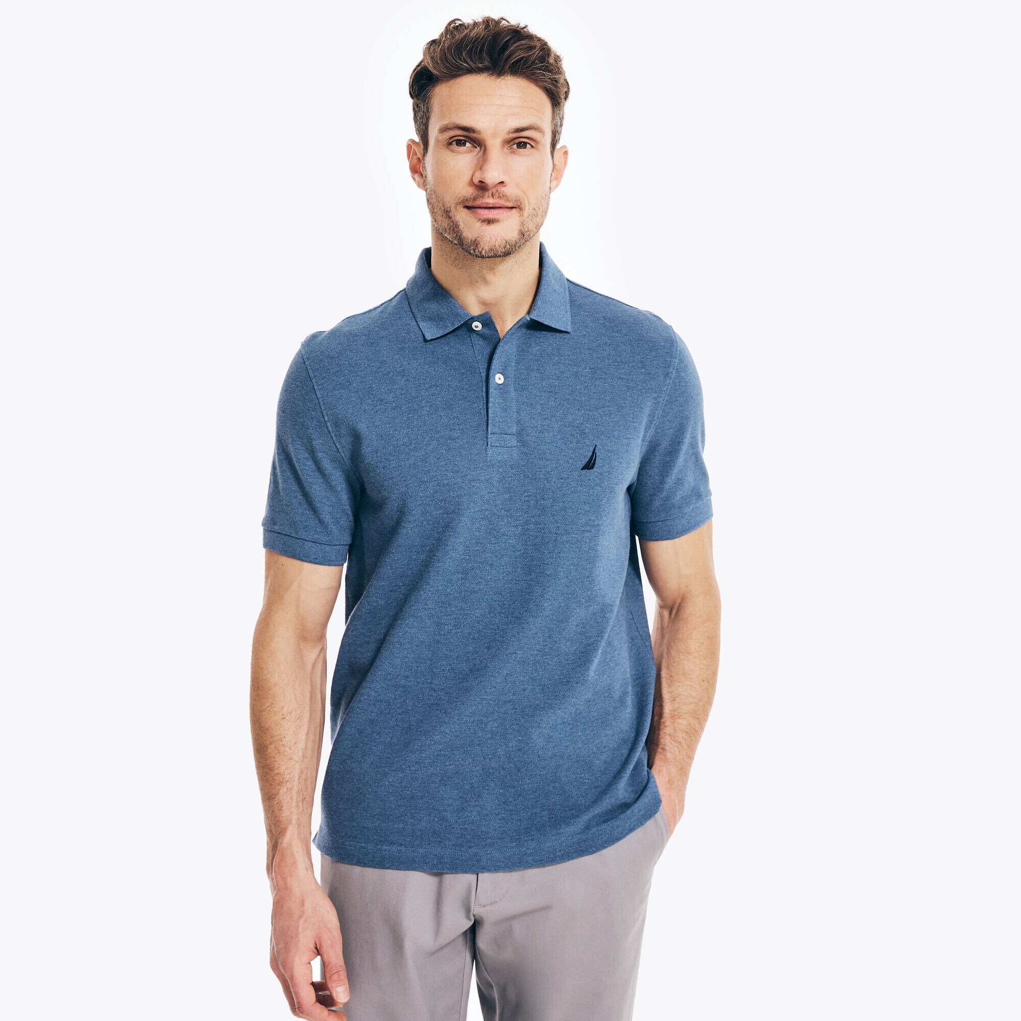 CLASSIC FIT DECK POLO,Stellar Blue Heather,large