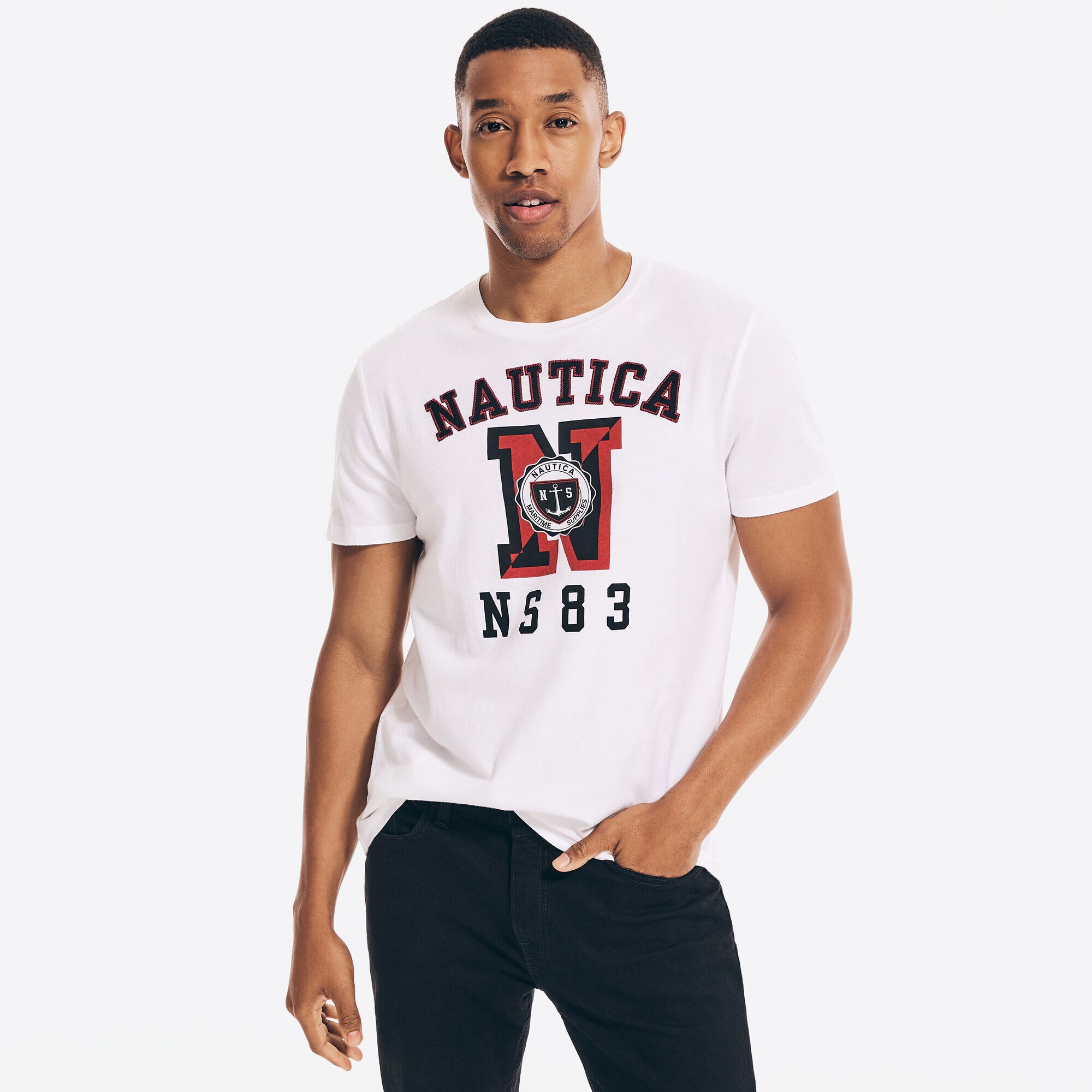 VARSITY LOGO GRAPHIC T-SHIRT,Bright White,large