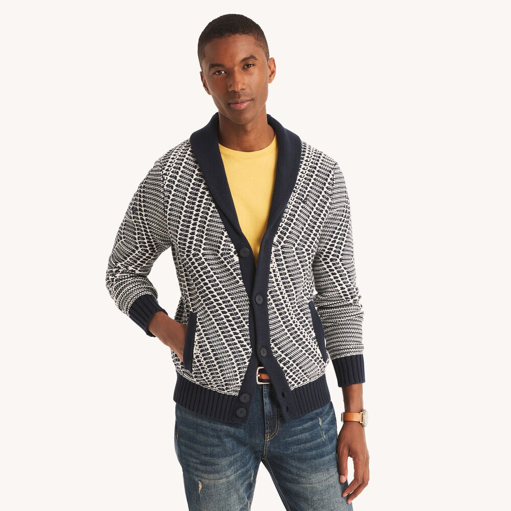 Textured Cardigan,Navy,large