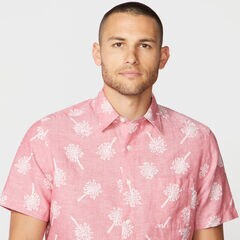 CLASSIC FIT TROPICAL PRINT LINEN SHIRT,Sailor Red,large
