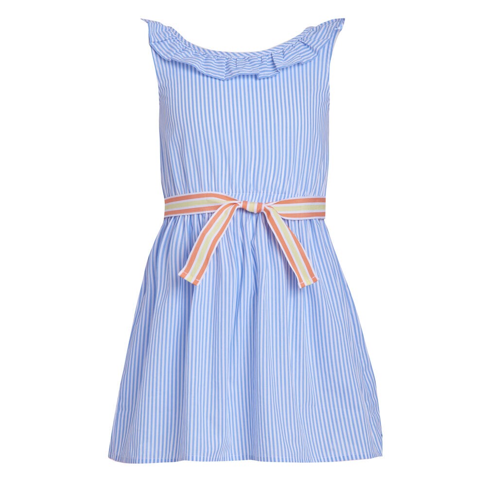 TODDLER GIRLS' RUFFLE NECK STRIPE DRESS (2T-4T),Tropic Wave,large