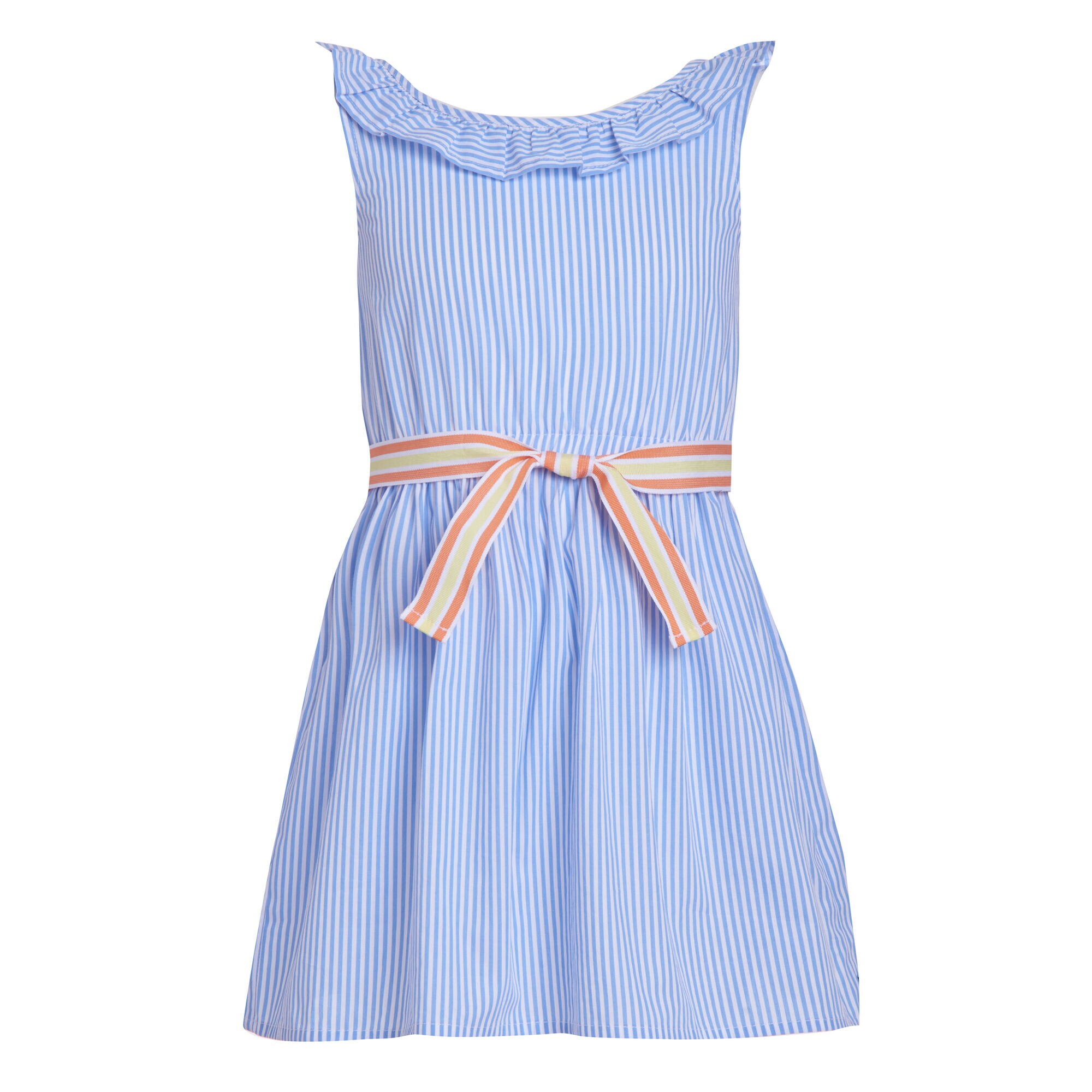 TODDLER GIRLS' RUFFLE NECK STRIPE DRESS (2T-4T),Tropic Wave,large