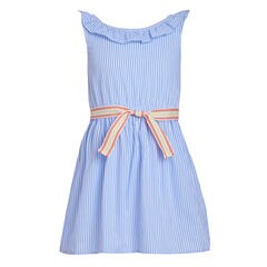 TODDLER GIRLS' RUFFLE NECK STRIPE DRESS (2T-4T),Tropic Wave,large