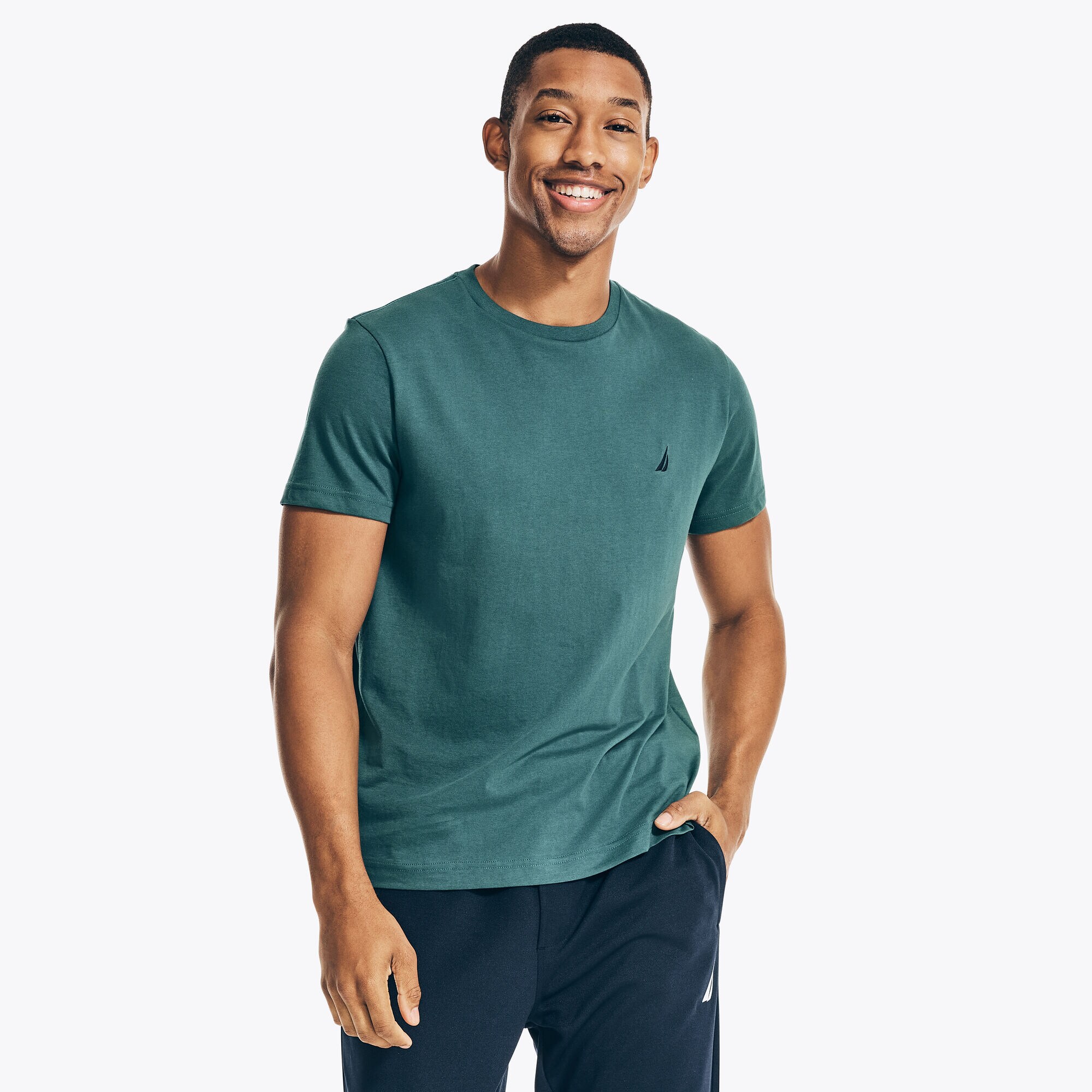 Crewneck Deck T-Shirt,Evergreen,large