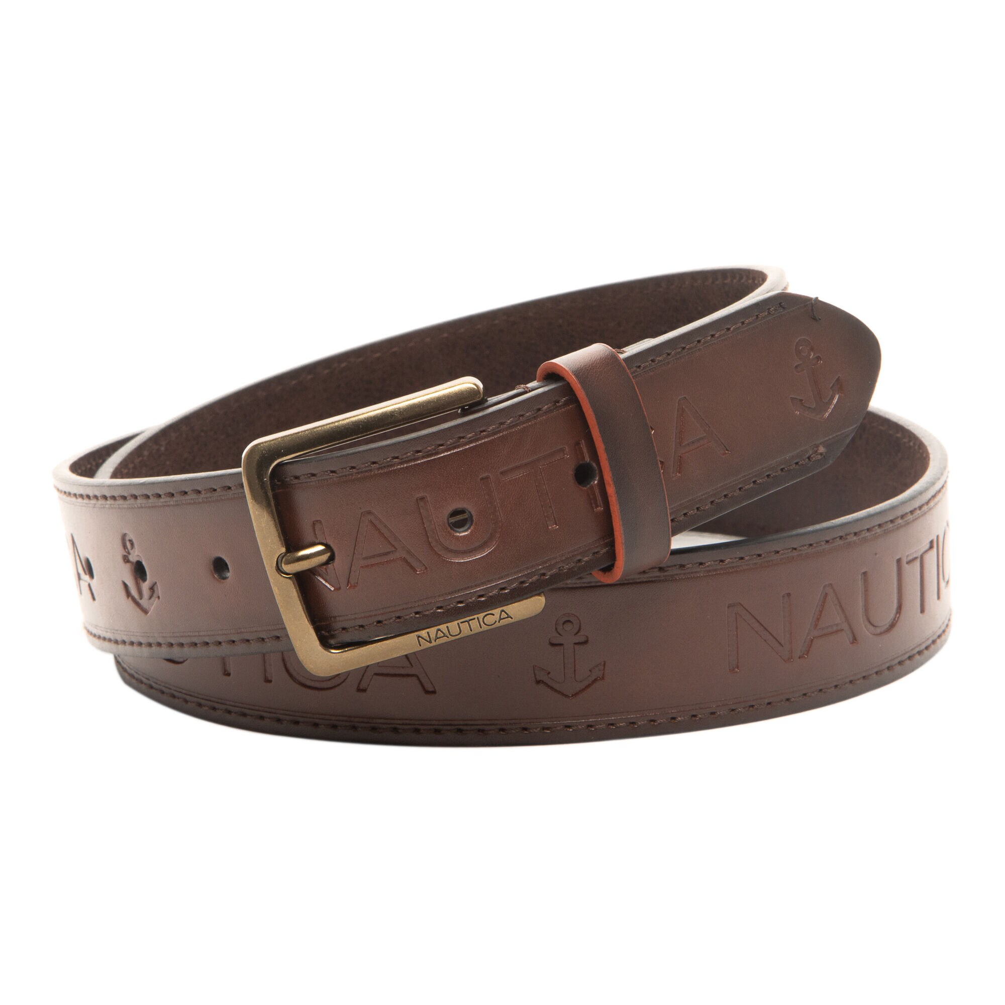 LOGO EMBOSSED BELT IN BROWN,Brown Stone,large