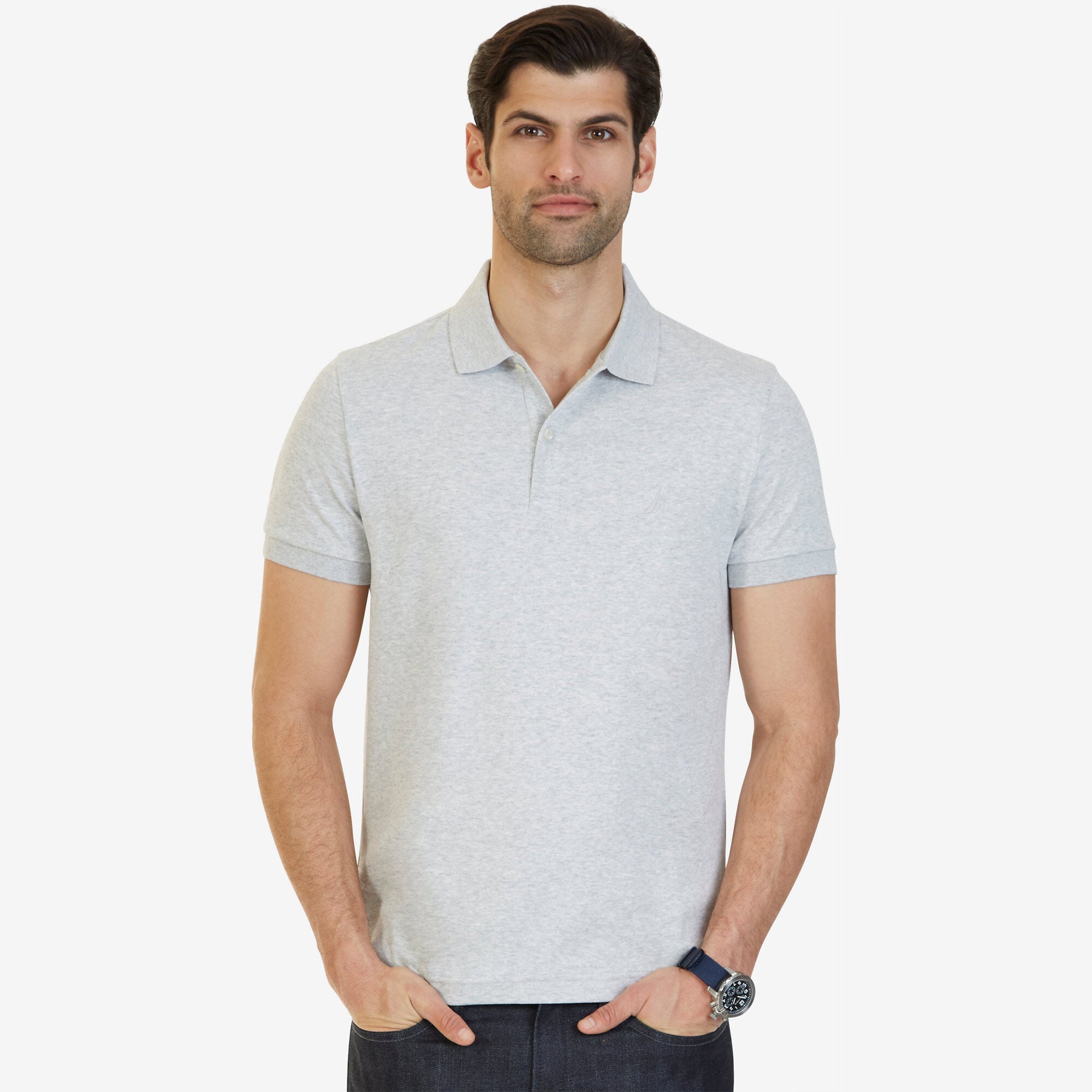 SLIM FIT INTERLOCK POLO,Ice Grey Heather,large