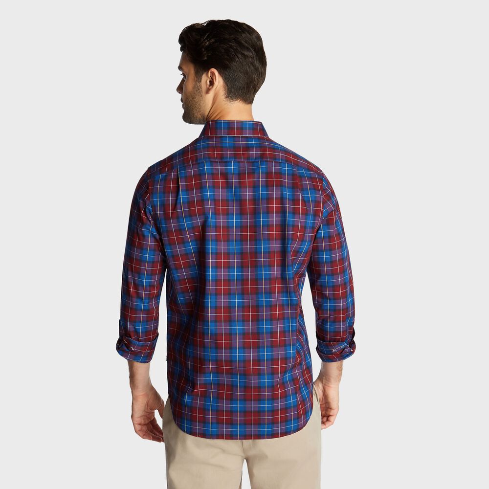 BIG & TALL STRETCH WRINKLE RESISTANT SHIRT IN PLAID,Zinfandel,large