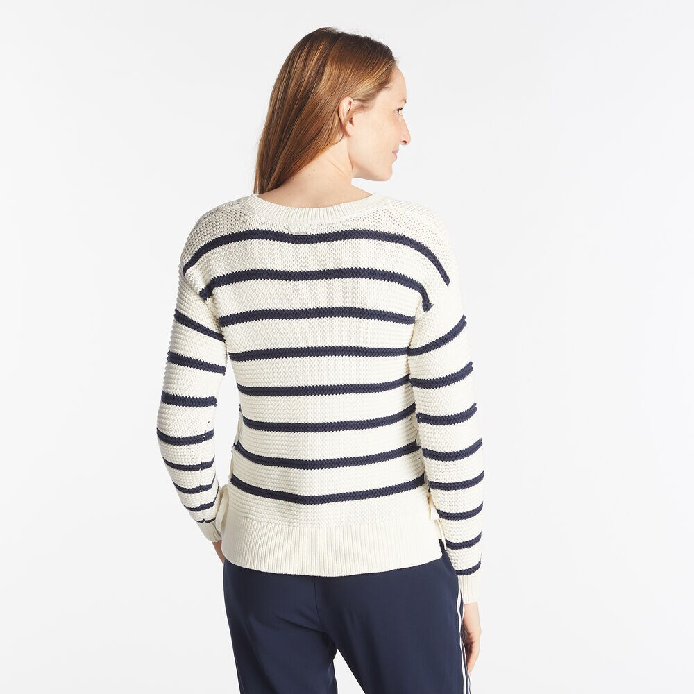 SIDE LACE UP STRIPED SWEATER ,Marshmallow,large