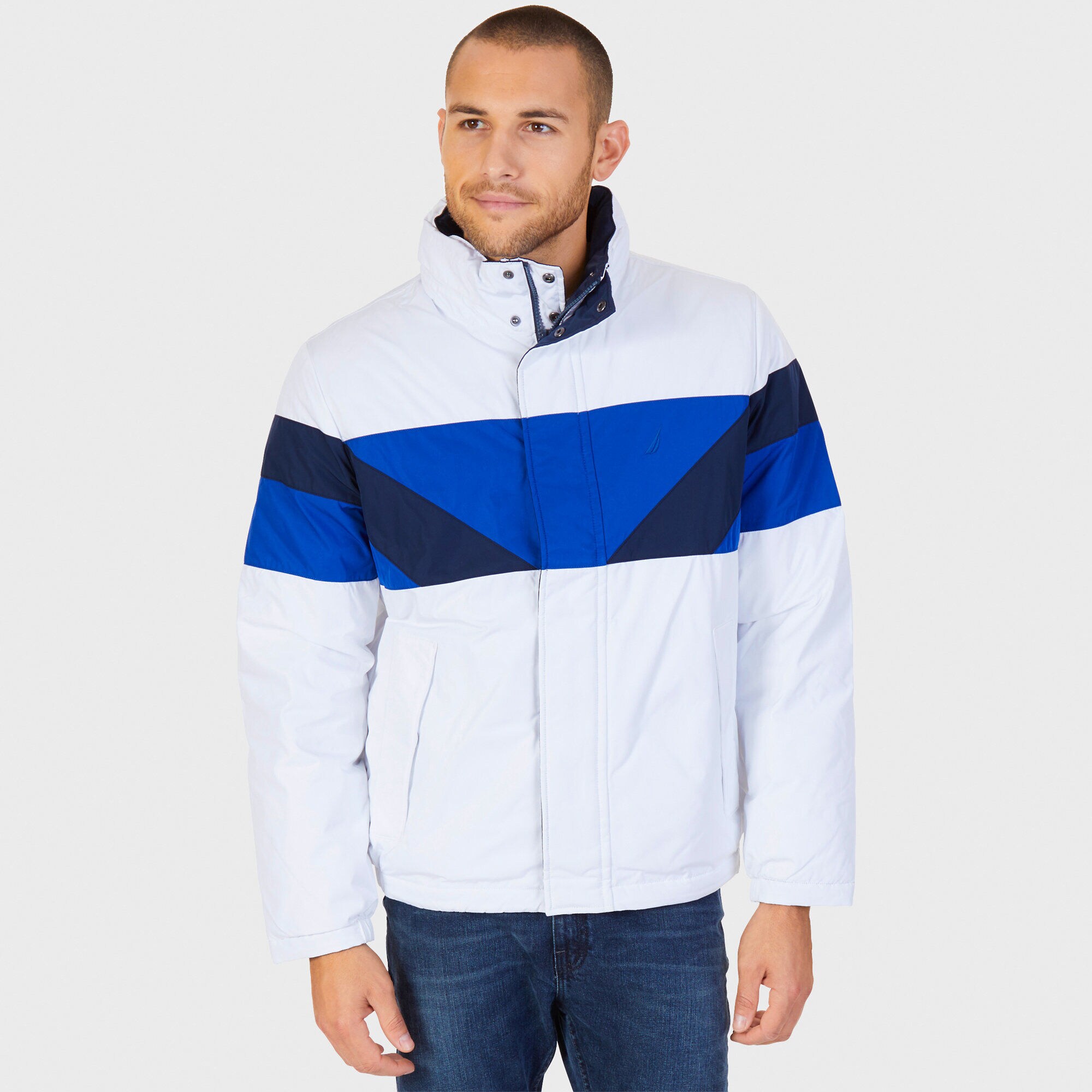 Reversible Diagonal Block Jacket,Bright White,large
