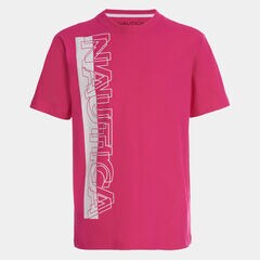 BOYS' VERTICAL LOGO GRAPHIC T-SHIRT (8-20),Hot Pink,large