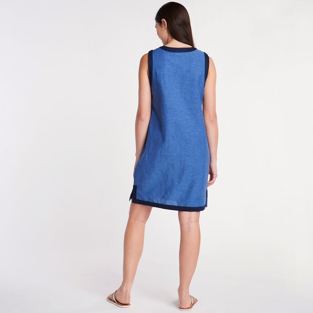 Sleeveless Chambray A-Line Dress,Estate Blue,large