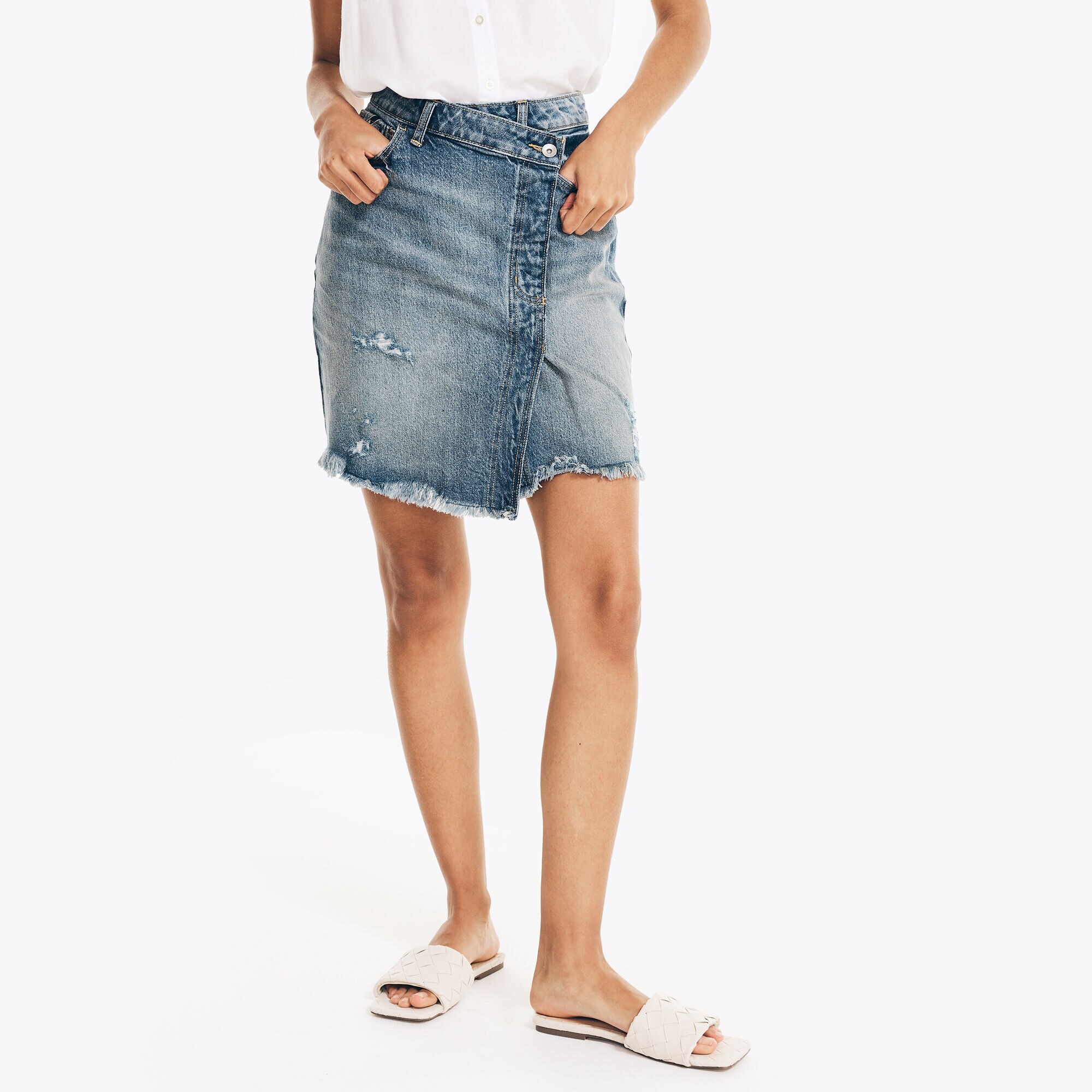 NAUTICA JEANS CO. ASYMMETRICAL DENIM SKIRT,Angel Blue,large