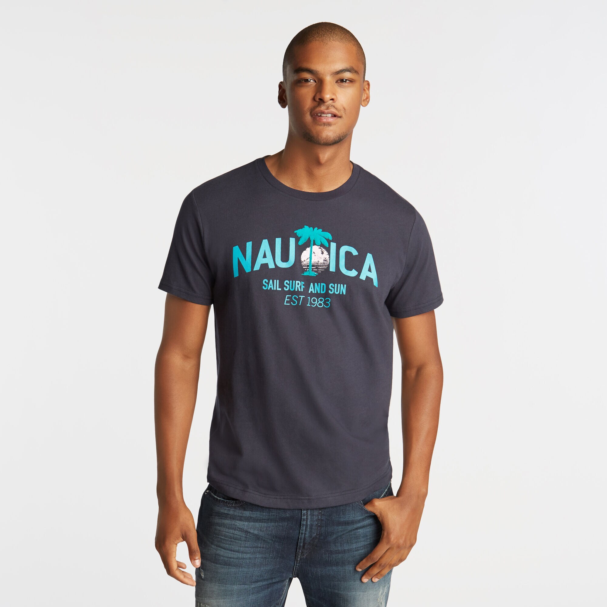 SAIL SURF & SUN GRAPHIC TEE,Navy,large