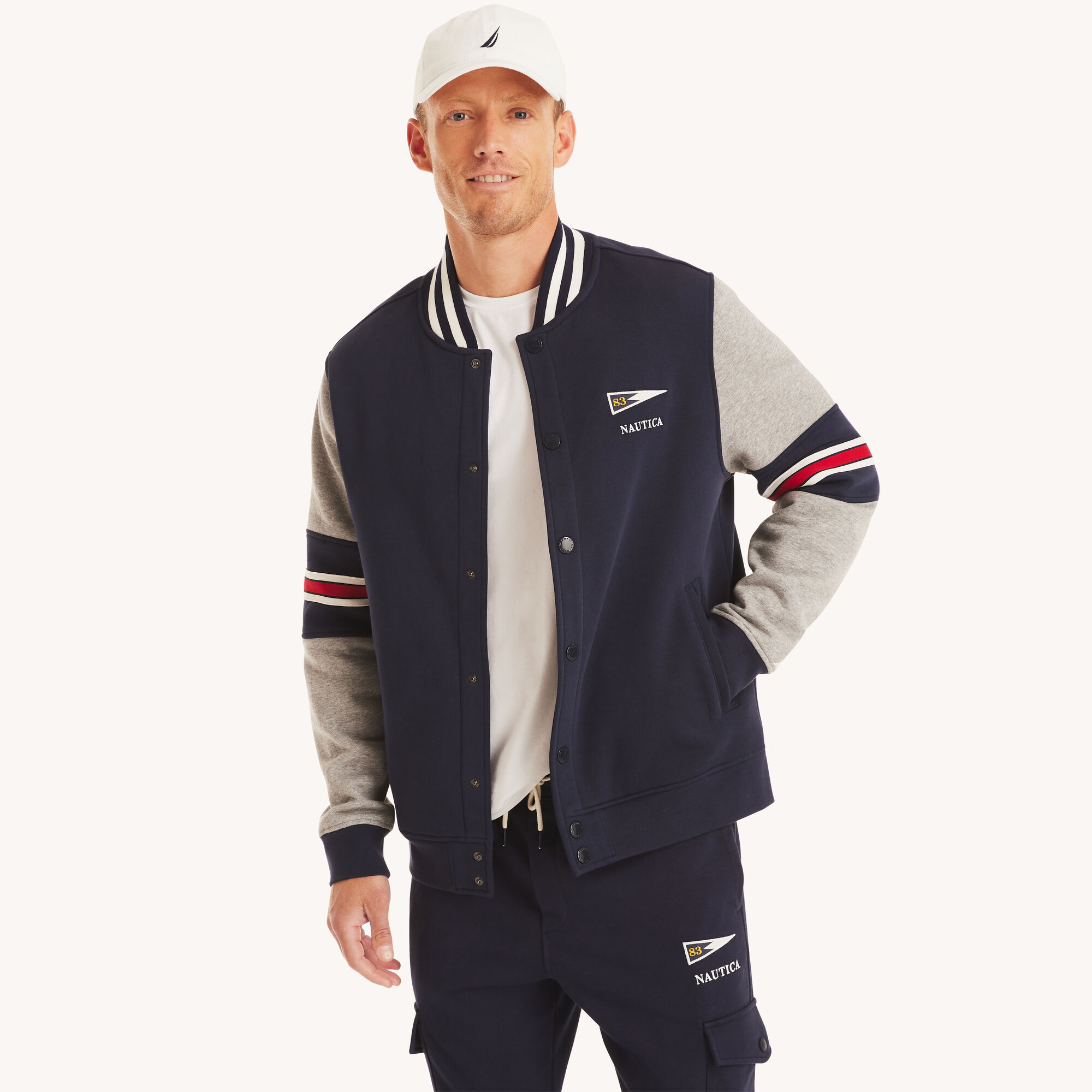 Fleece Bomber Jacket,Stellar Blue Heather,large