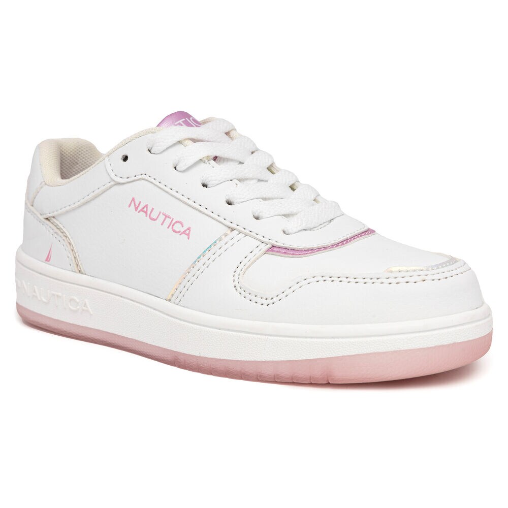 Girls' Logo Lace-Up Sneaker,Bright White,large