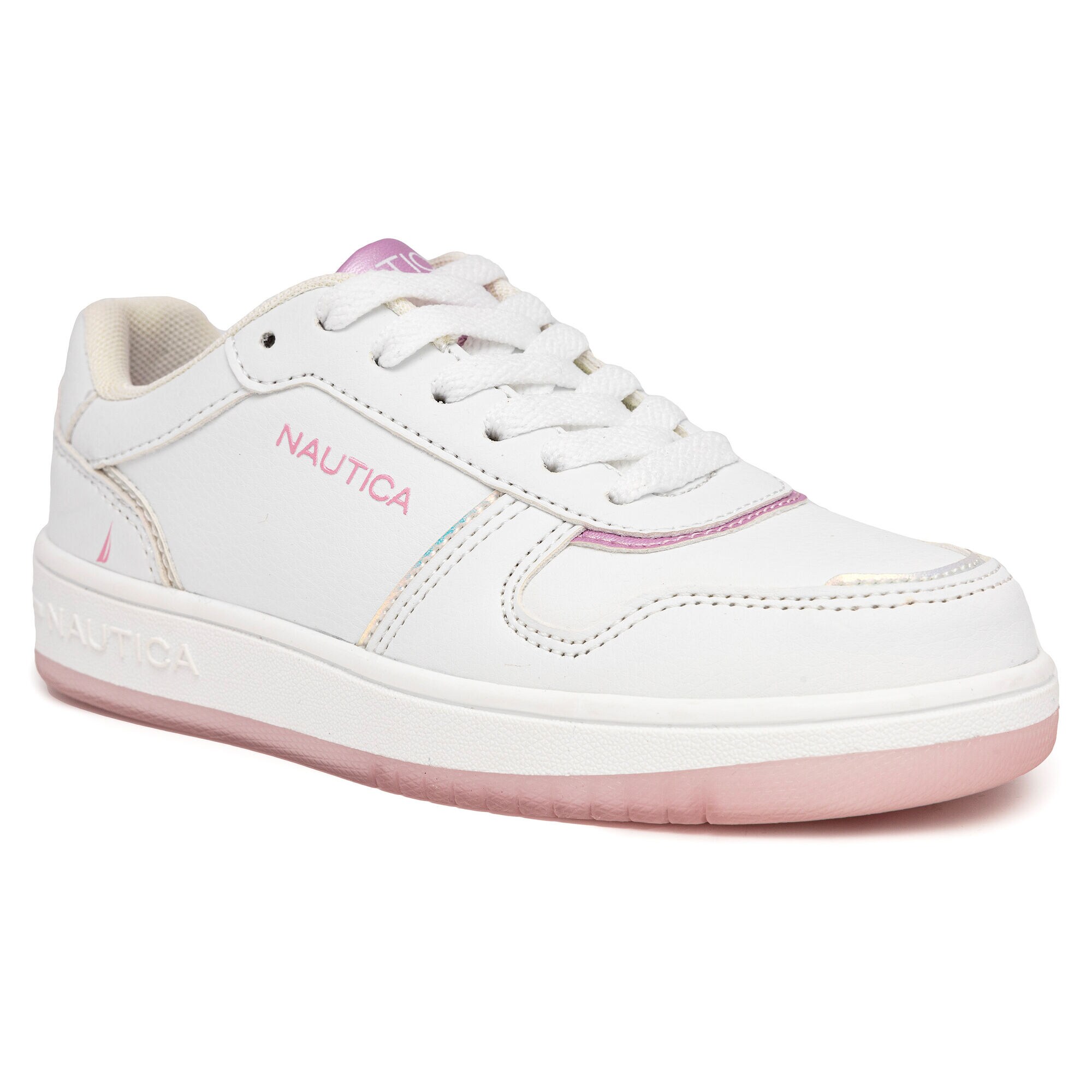 Girls' Logo Lace-Up Sneaker,Bright White,large