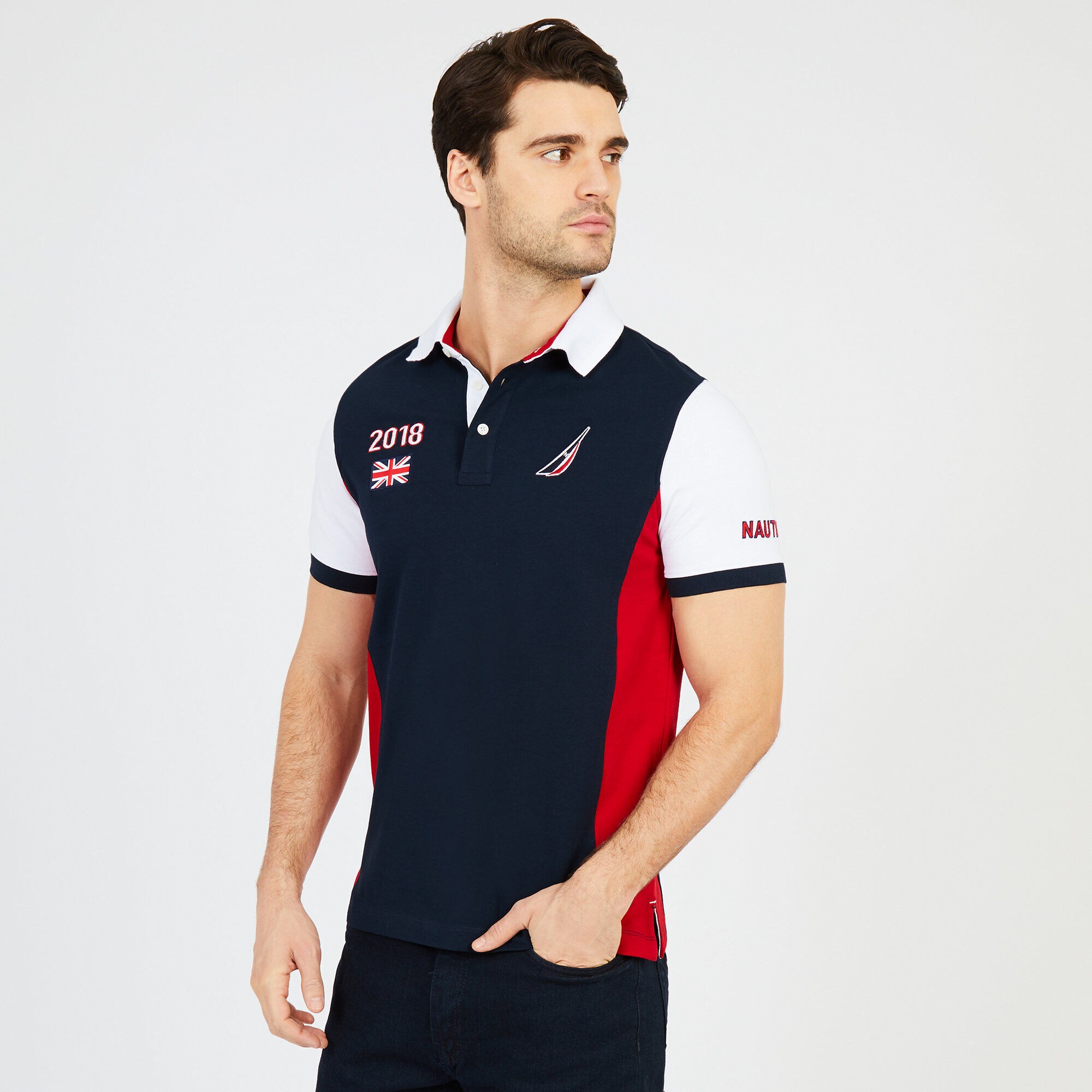 Slim Fit Short Sleeve England Stadium Polo Shirt,Navy,large