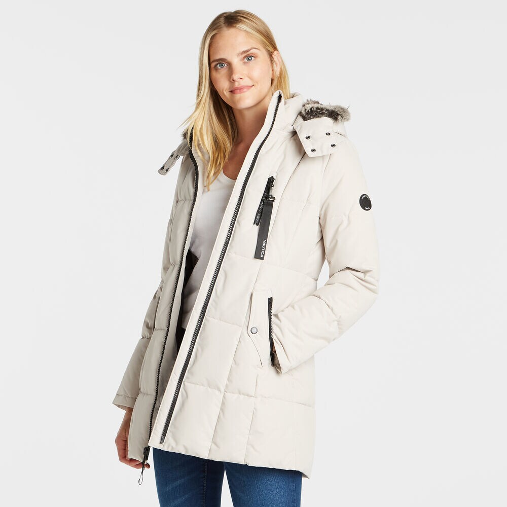 WOMEN'S QUILTED PUFFER COAT,Haze Grey Heather,large