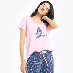 FLORAL PRINT PAJAMA PANT SET,Navy,large