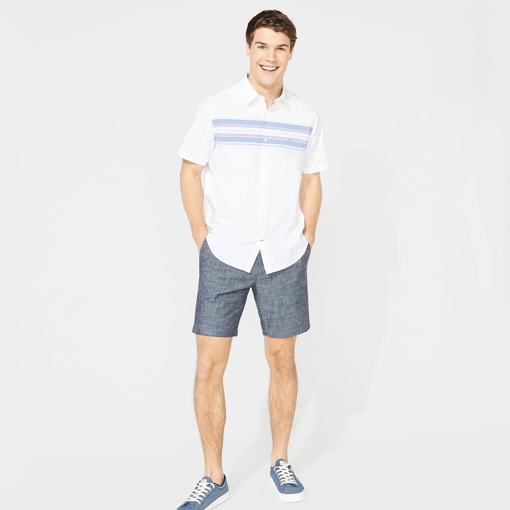 STRIPED SHORT SLEEVE SHIRT,Bright White,large