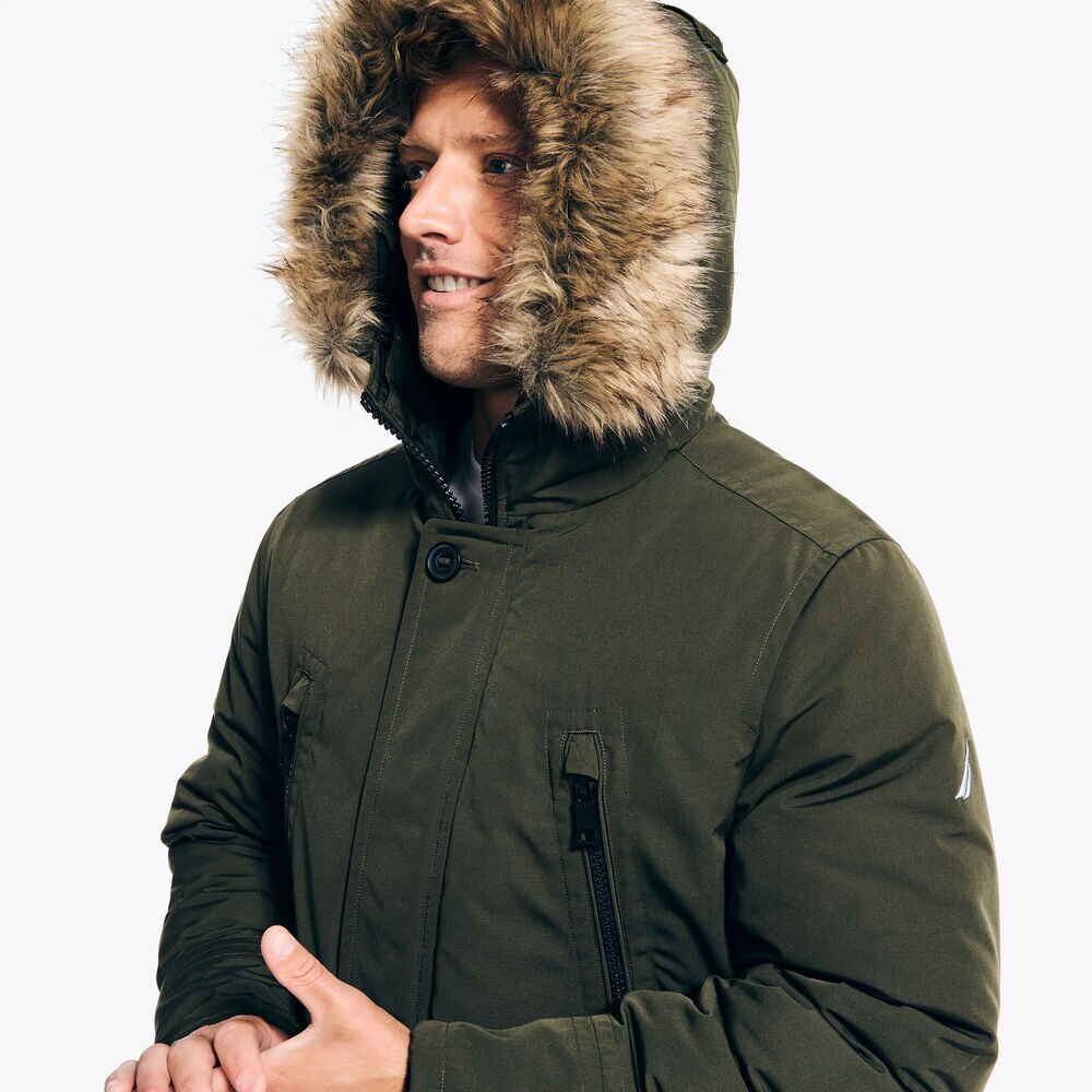 Faux Fur Hooded Parka,Hillside Olive,large