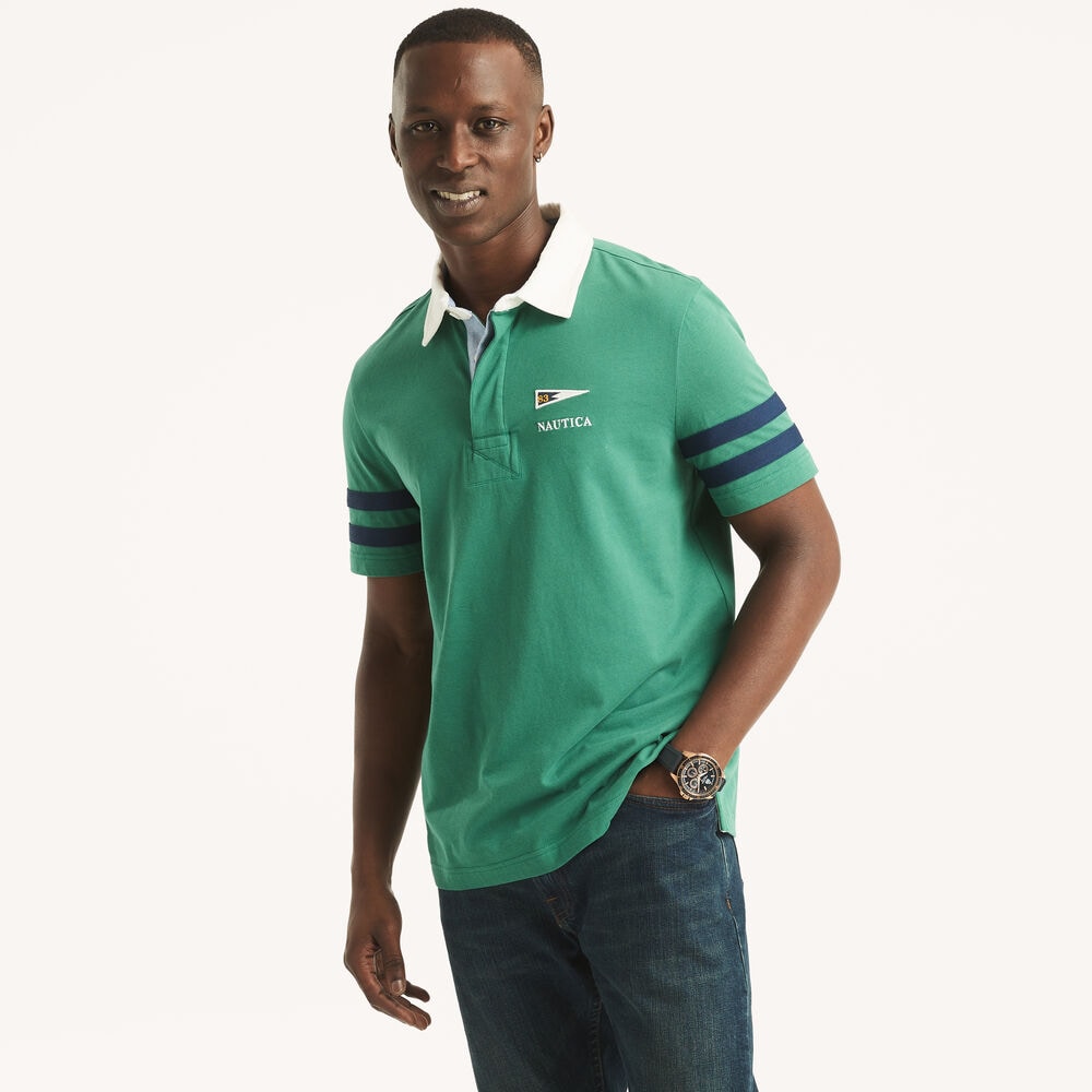 Classic Fit Striped Rugby Polo,Nile,large