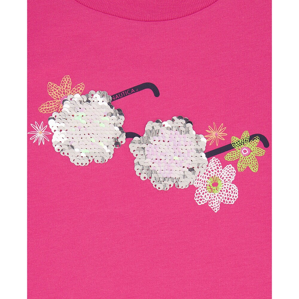 LITTLE GIRLS' FLOWER SUNGLASSES T-SHIRT (4-7),Tugboat Red,large