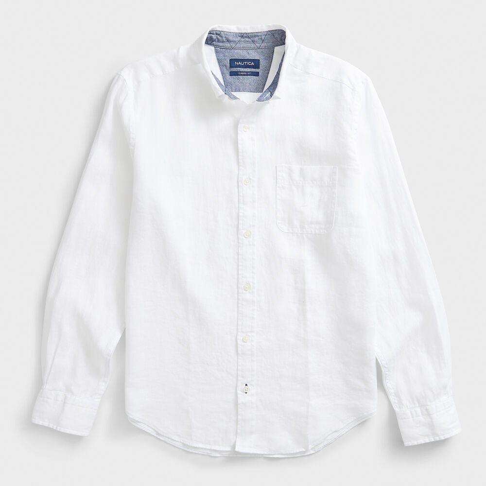 SOLID LINEN SHIRT,Bright White,large