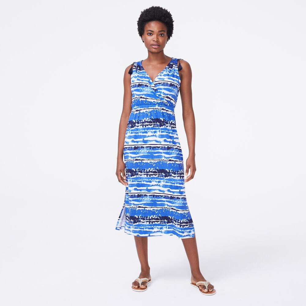 SLEEVELESS PRINT KNIT MIDI DRESS,Reef Blue,large