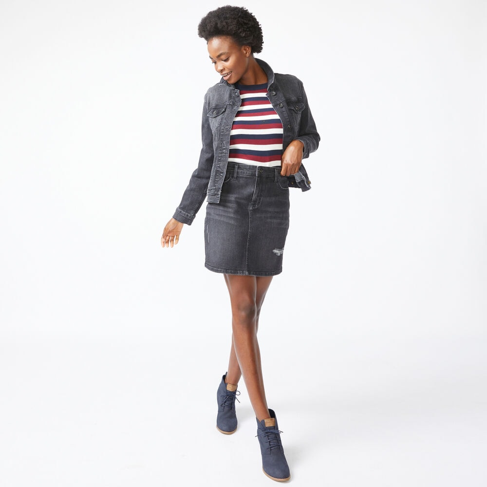 NAUTICA JEANS CO. DISTRESSED DENIM SKIRT,Black Onyx,large
