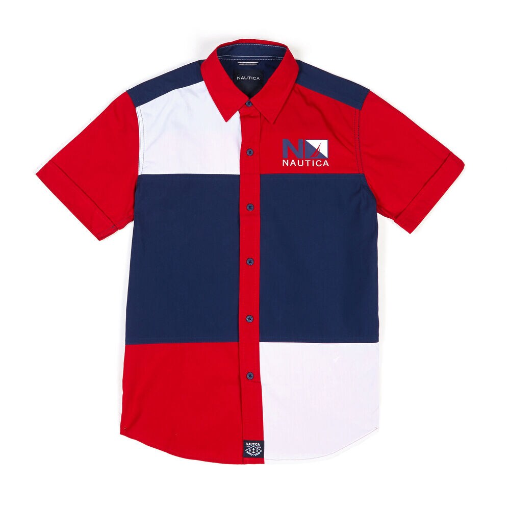 Little Boys' Colorblock Heritage Button-Down Shirt (4-7),Melonberry,large