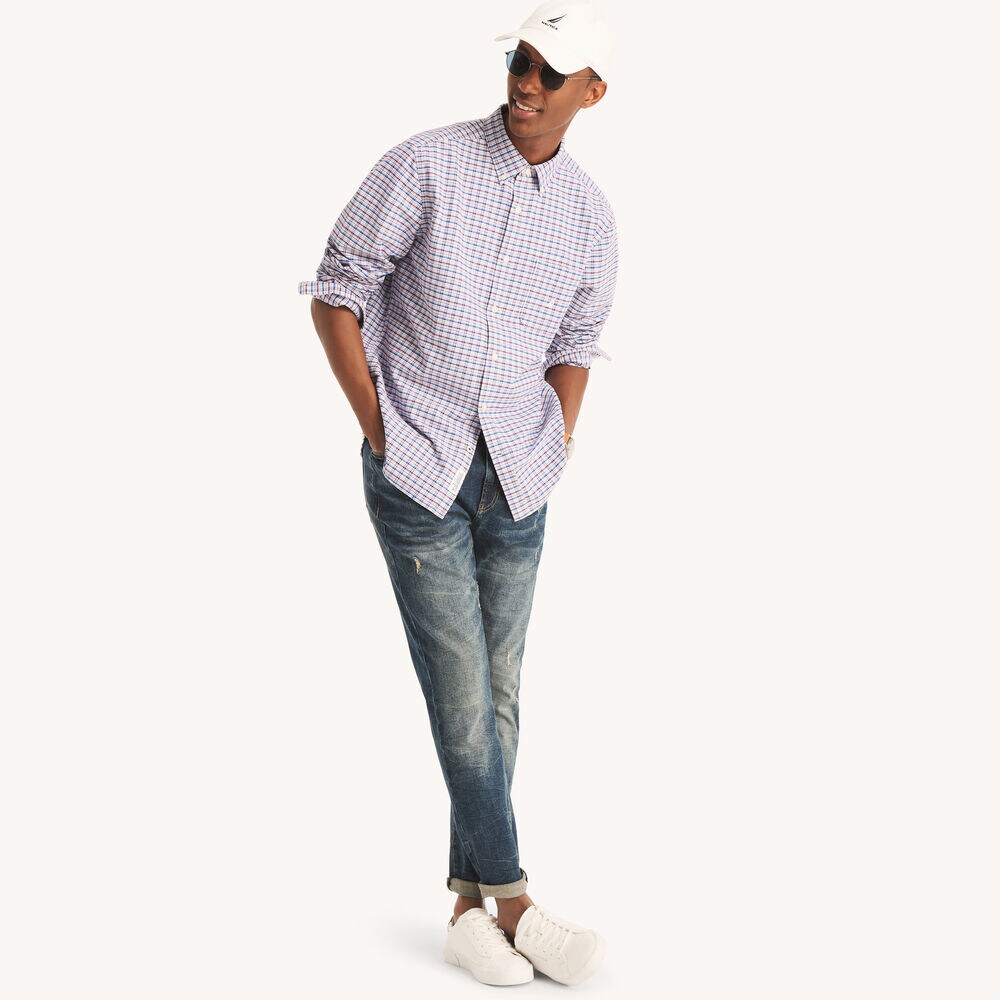Plaid Oxford Shirt,Bright White,large