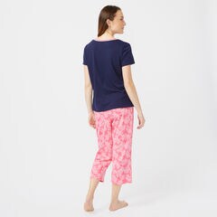 BRANCH PRINT V-NECK PANT PAJAMA SET,Neon Orange,large