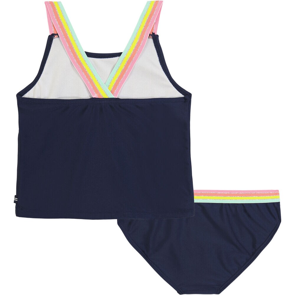 GIRLS' MULTICOLOR STRIPED LOGO AND STRAP TANKINI (8-16),Navy,large