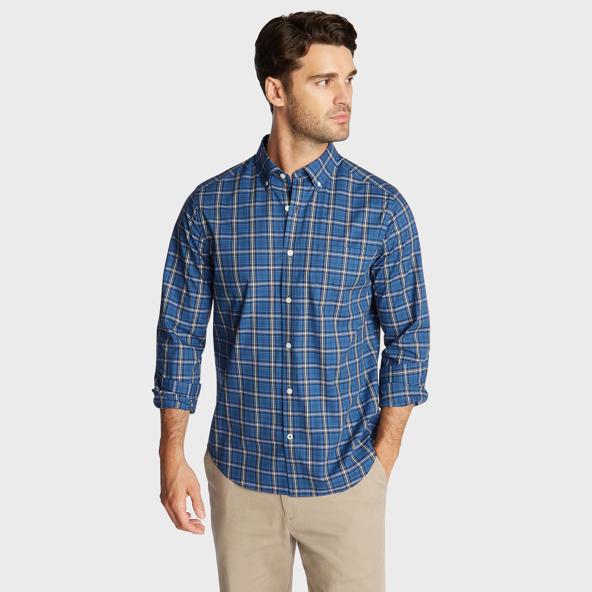 CLASSIC FIT WRINKLE-RESISTANT PLAID SHIRT,Ensign Blue,large