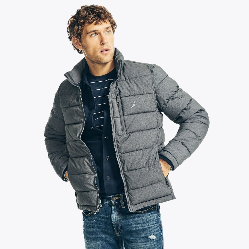 QUILTED PUFFER JACKET,Grey Heather,large