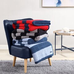 LAWNDALE BLUE STRIPED FAUX SHEARLING THROW BLANKET,Classic Blue,large