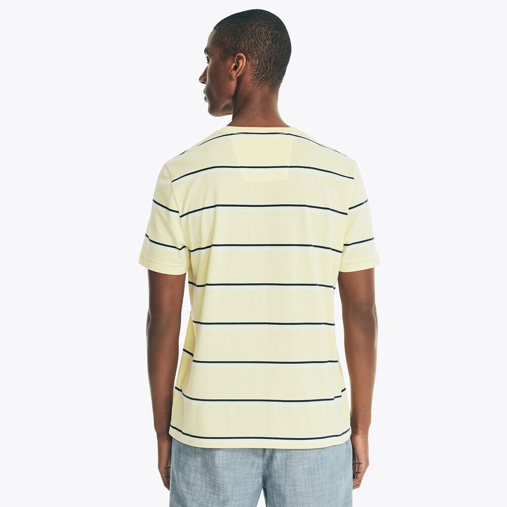 SUSTAINABLY CRAFTED STRIPED T-SHIRT,Light Gold,large