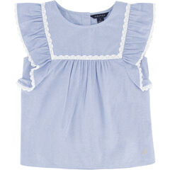 TODDLER GIRLS' CROCHET-TRIMMED RUFFLED-SLEEVE TOP (2T-4T),Nite Sea Heather,large