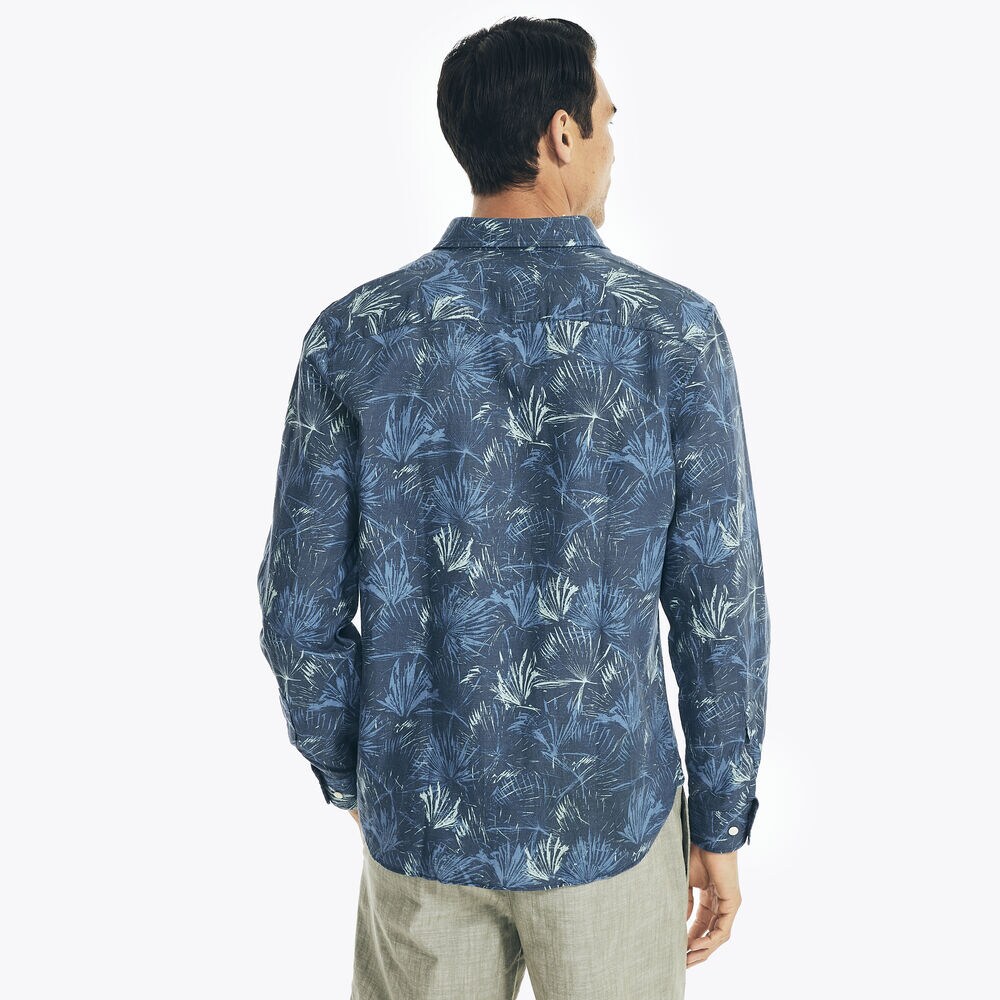 CLASSIC FIT PALM PRINT LINEN SHIRT,Lapis Blue,large